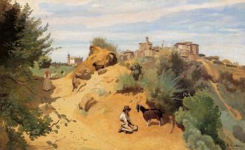Jean-Baptiste-Camille Corot : Genzano, Goatherd and Village
